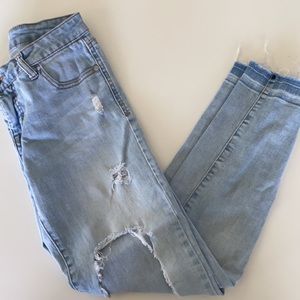 Blue Asphalt Distressed Jeans with Raw Edge Ankll-Used